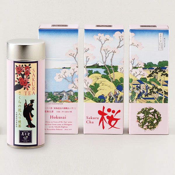 有機さくら煎茶 さくらの花入り（40g缶 北斎御殿山の富士 箱入